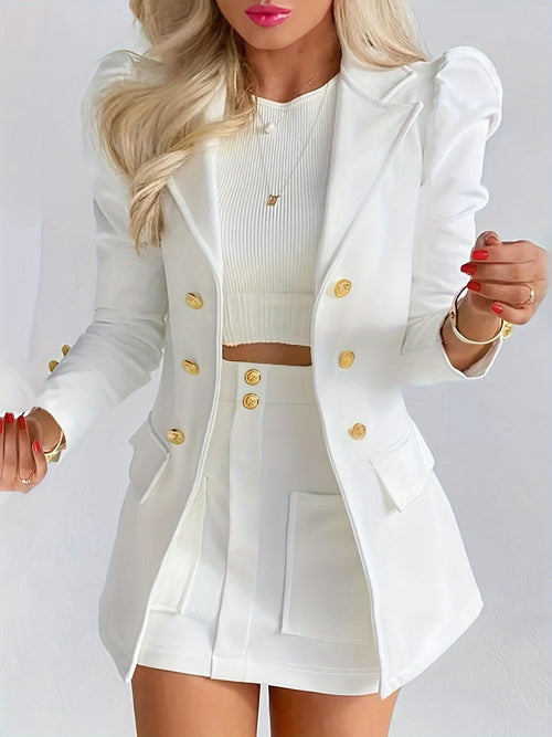 Agatha | Double-Breasted Blazer & Pleated Mini Skirt Set