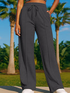 Ellinor | Ribbed Straight Leg Sweatpants with Drawstring