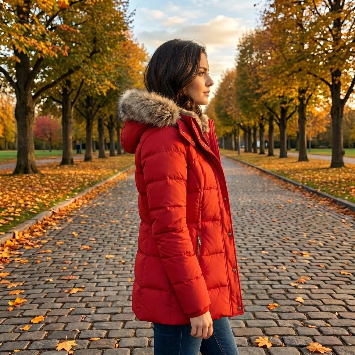 Laura | Fitted Quilted Puffer Jacket with Fur Hood for Women