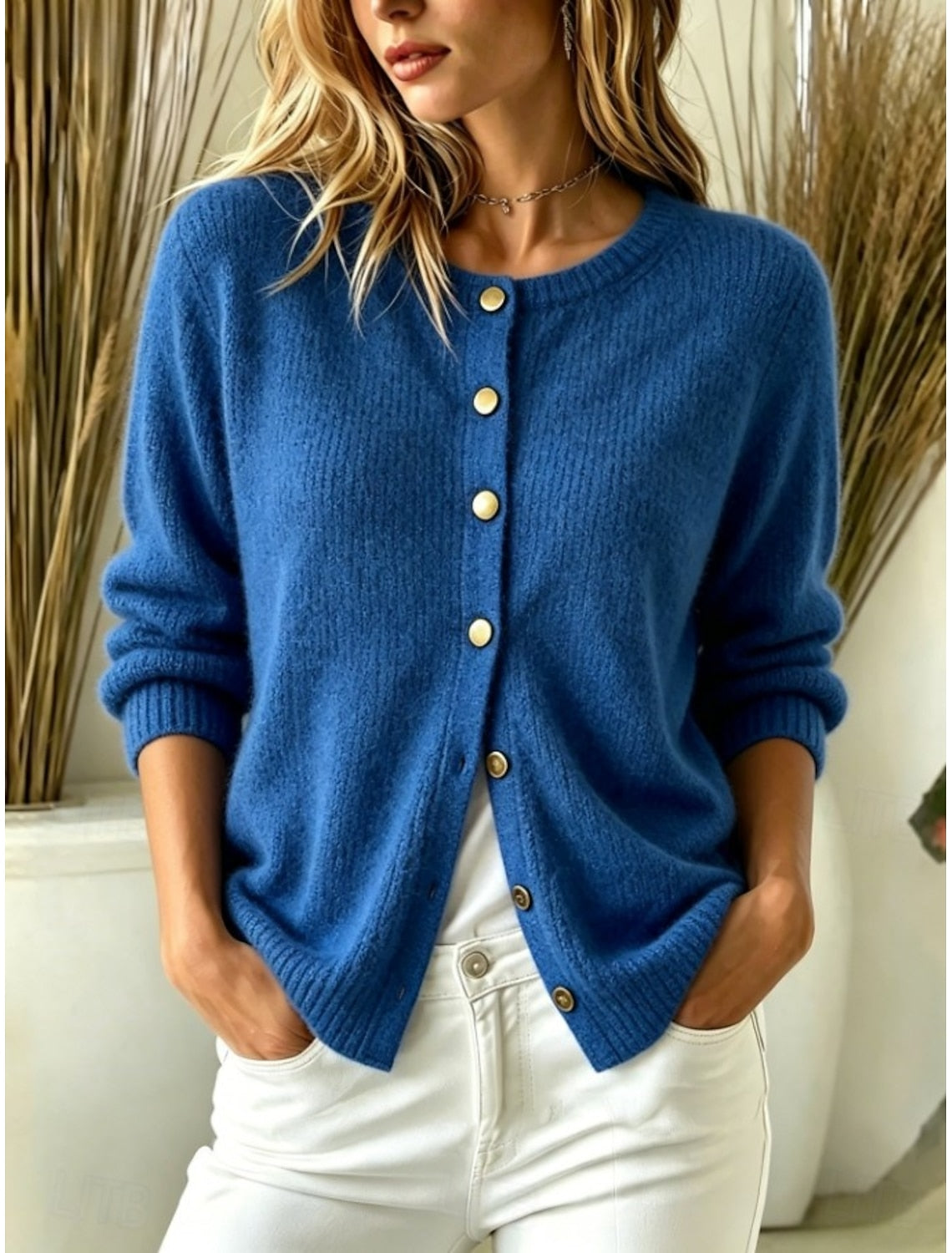 Julia | Ribbed Button-Front Crew Neck Cardigan for Women