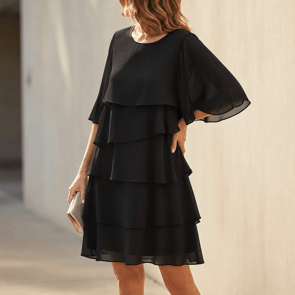 Alida Tiered Ruffle Midi Dress with Flutter Sleeves for Women