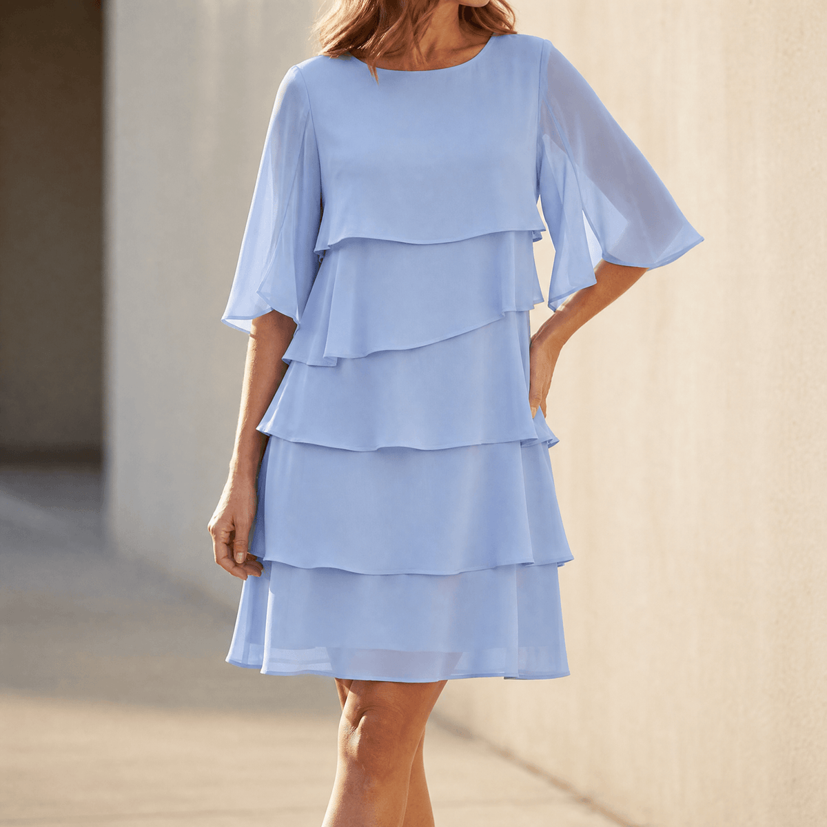 Alida Tiered Ruffle Midi Dress with Flutter Sleeves for Women