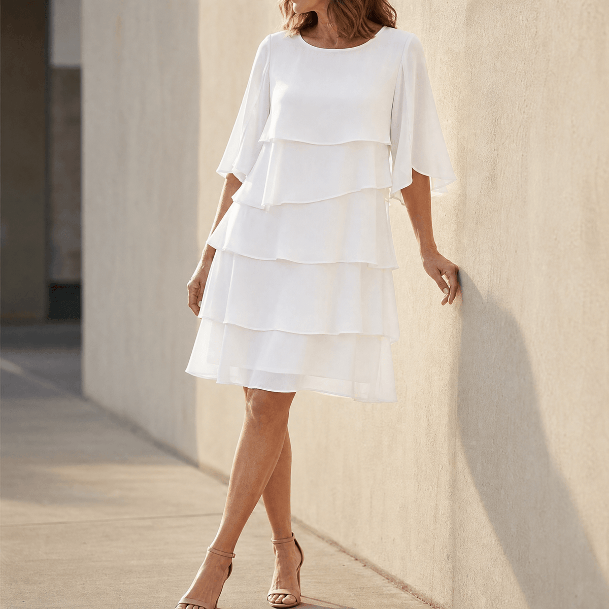Alida Tiered Ruffle Midi Dress with Flutter Sleeves for Women
