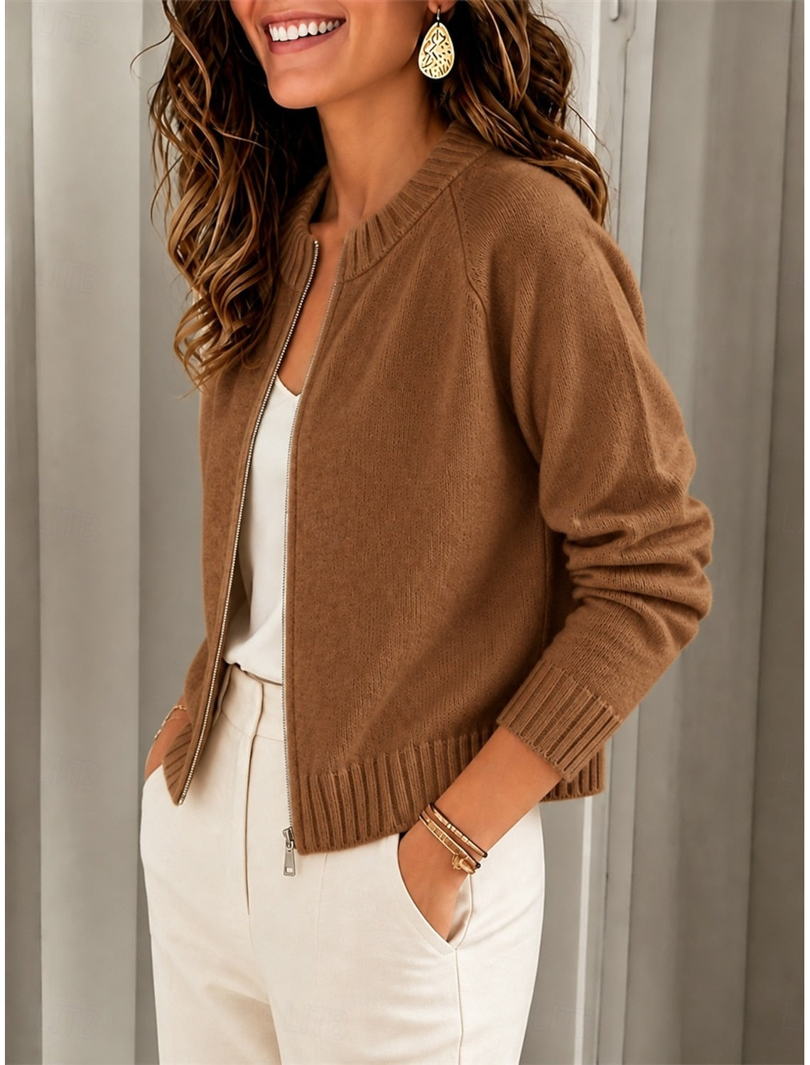 Jolien | Cropped Ribbed Zip-Up Cardigan for Women