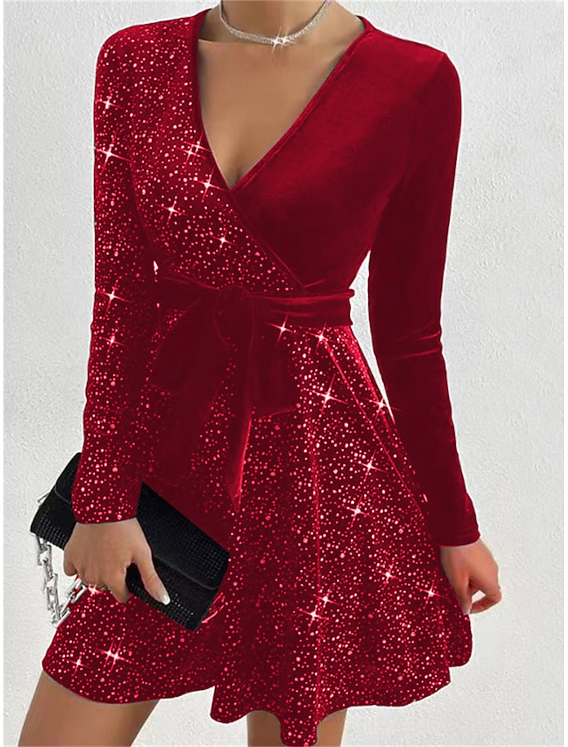 Emma | Sequin Velvet Wrap Mini Dress for Women