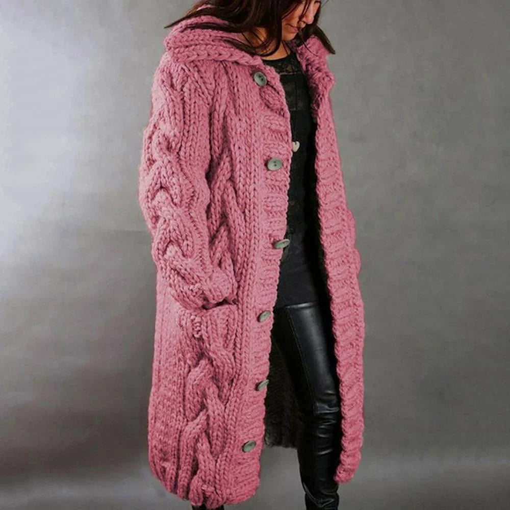 Dahlia | Hooded Cable Knit Longline Coat for Women