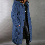 Dahlia | Hooded Cable Knit Longline Coat for Women