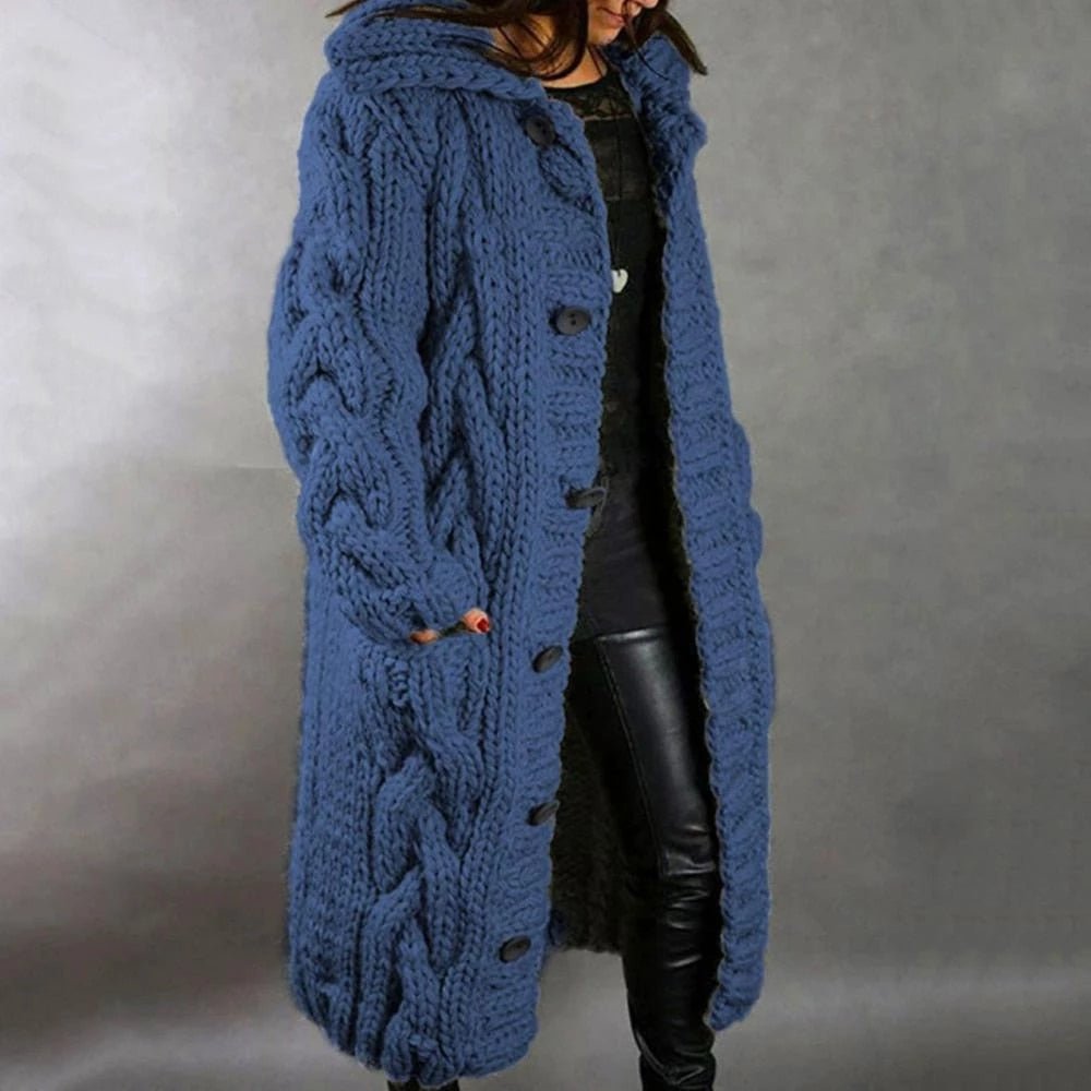 Dahlia | Hooded Cable Knit Longline Coat for Women
