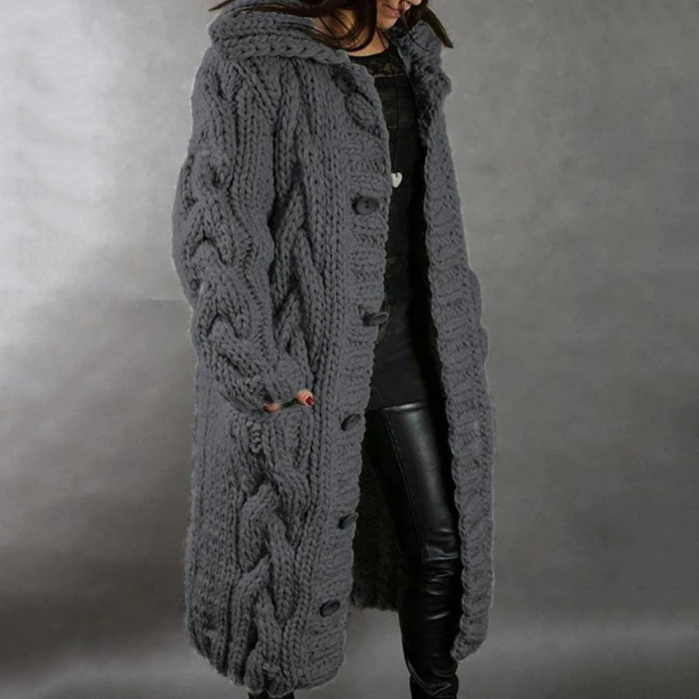 Dahlia | Hooded Cable Knit Longline Coat for Women