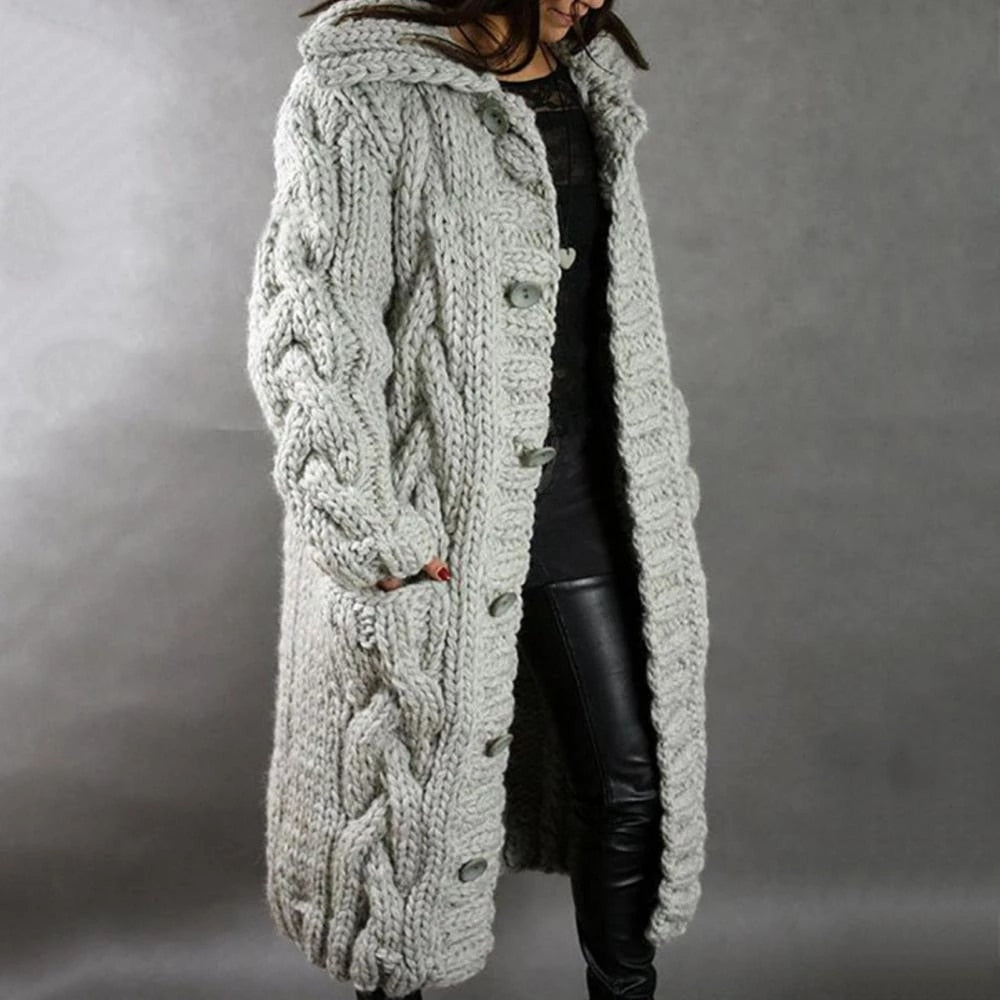 Dahlia | Hooded Cable Knit Longline Coat for Women