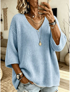 Eleanor | Ribbed V-Neck Drop Shoulder Sweater for Women