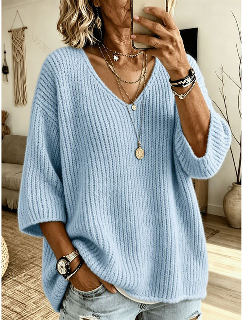 Eleanor | Ribbed V-Neck Drop Shoulder Sweater for Women