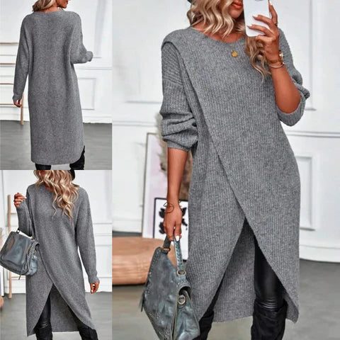 Hedvig | Ribbed Knit Wrap-Front Sweater Dress for Women