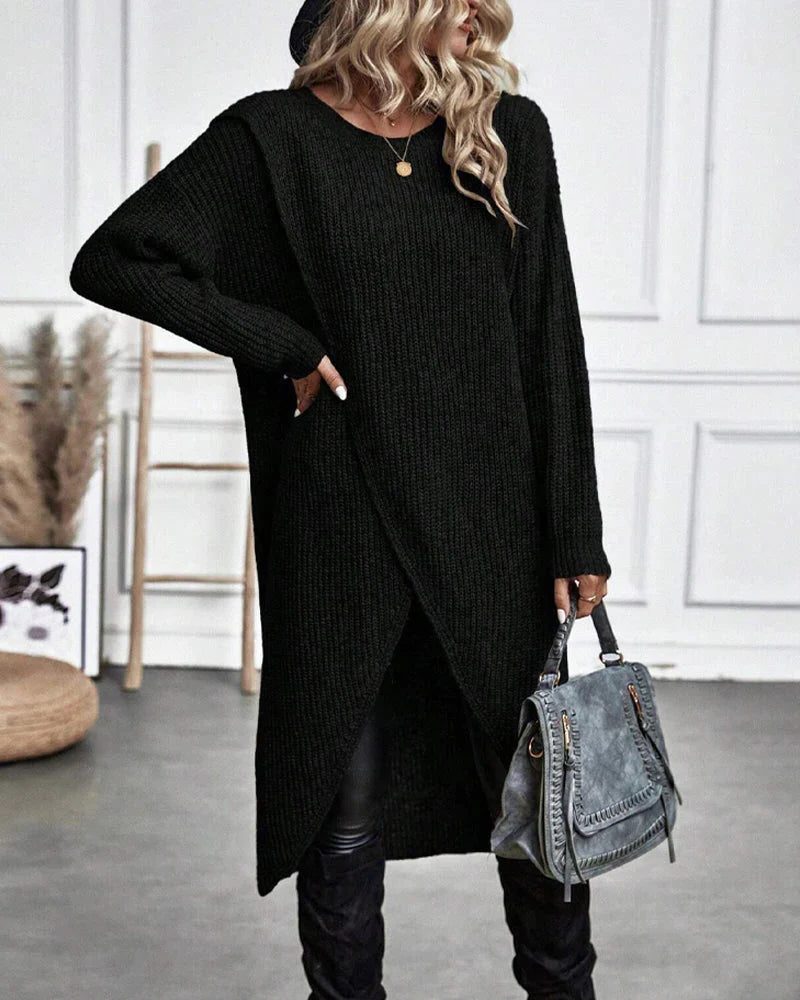 Hedvig | Ribbed Knit Wrap-Front Sweater Dress for Women