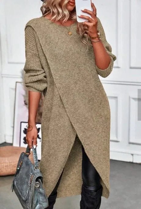 Hedvig | Ribbed Knit Wrap-Front Sweater Dress for Women