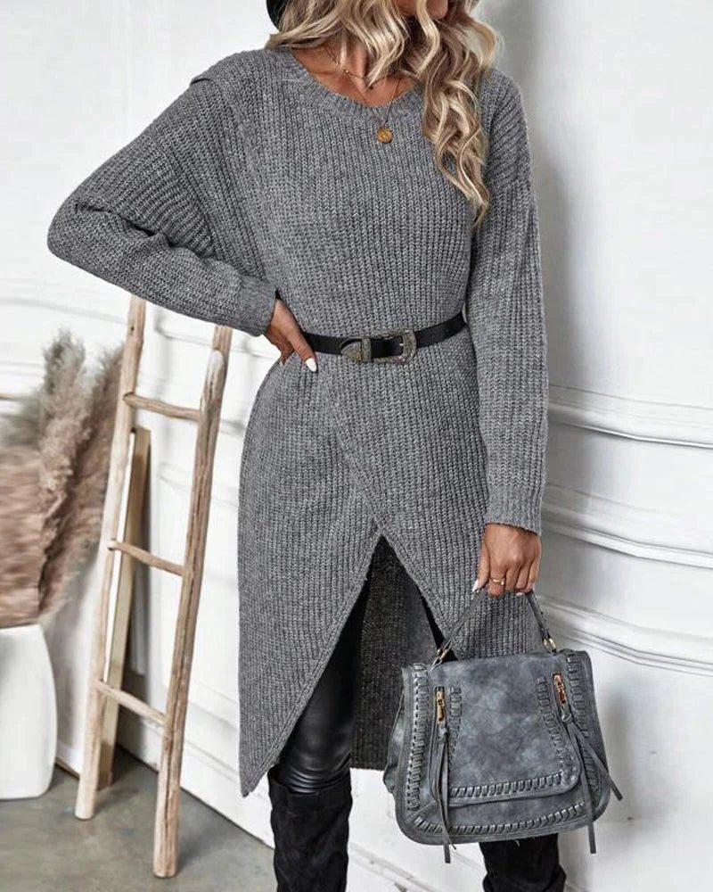 Hedvig | Ribbed Knit Wrap-Front Sweater Dress for Women