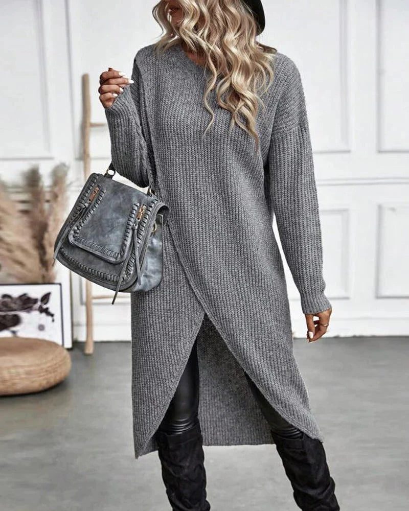Hedvig | Ribbed Knit Wrap-Front Sweater Dress for Women