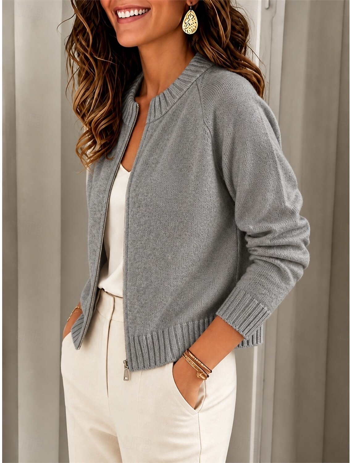 Jolien | Cropped Ribbed Zip-Up Cardigan for Women
