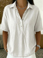 Marina | Button-Front Collared Shirt with Three-Quarter Sleeves for Women