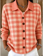 Dilara | Plaid Button-Front Ribbed Cardigan for Women
