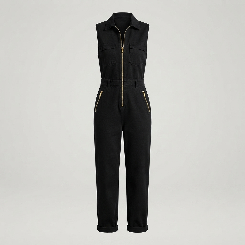Nadelina | Sleeveless Utility Jumpsuit with Gold-Tone Zip