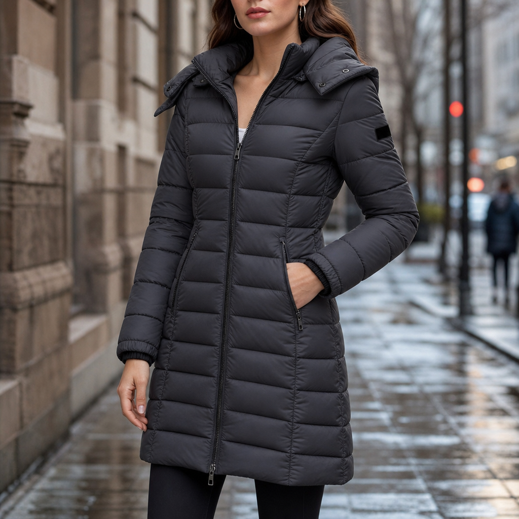 Leah | Quilted Mid-Length Puffer Jacket with Hood for Women