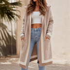 Amalia Color-Block Hooded Long-Line Cardigan for Women