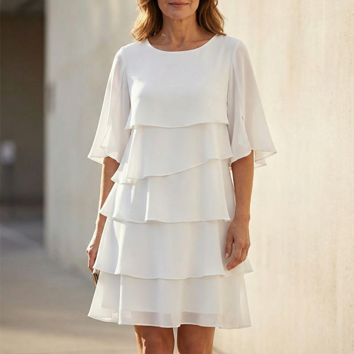 Alida Tiered Ruffle Midi Dress with Flutter Sleeves for Women