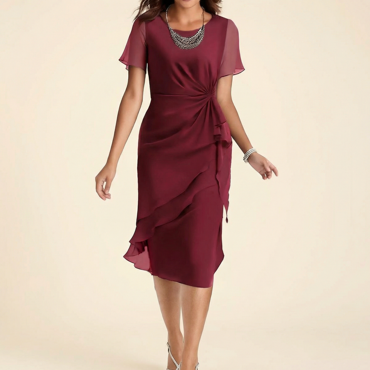Aline Twist-Waist Ruffle Midi Dress for Women