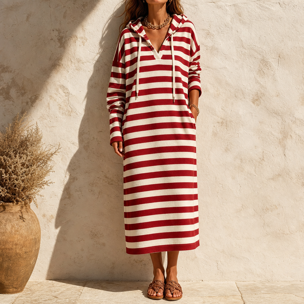Althea | Striped Hooded Maxi Dress with Pockets for Women
