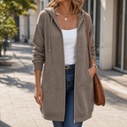 Amber | Zip-Front Hooded Ribbed Midi Cardigan for Women