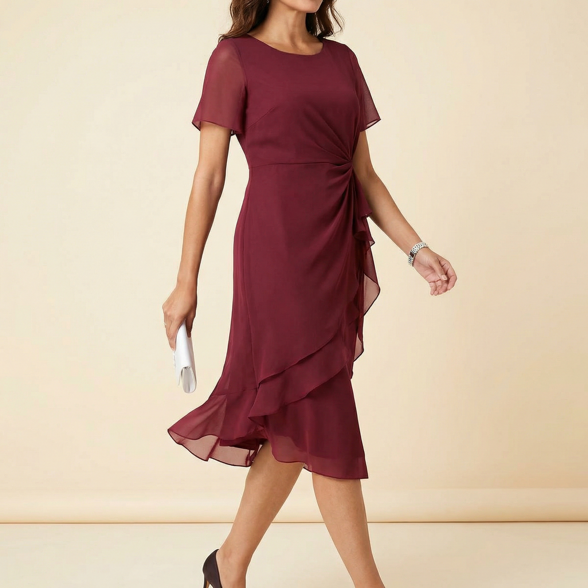 Aline Twist-Waist Ruffle Midi Dress for Women