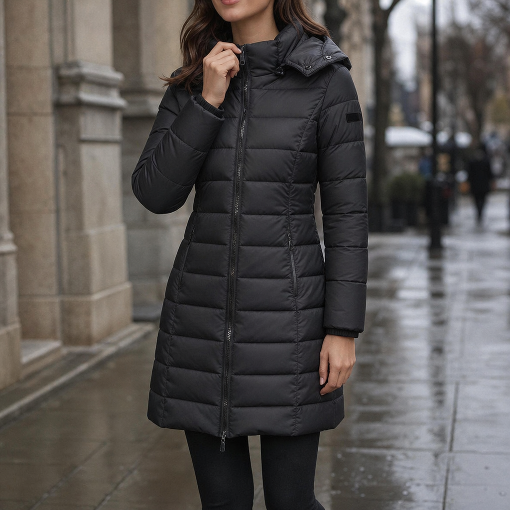 Leah | Quilted Mid-Length Puffer Jacket with Hood for Women