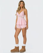 Barbla | Lace-Trim V-Neck Cami Shorts Set for Women