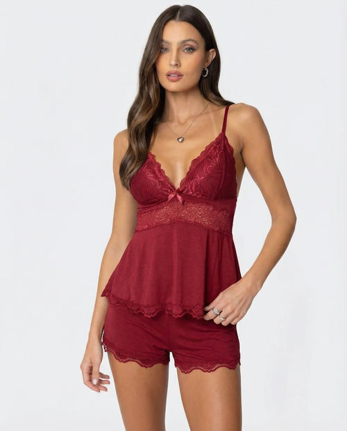 Barbla | Lace-Trim V-Neck Cami Shorts Set for Women