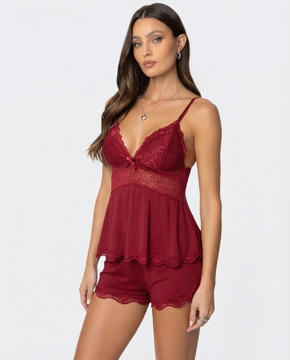 Barbla | Lace-Trim V-Neck Cami Shorts Set for Women