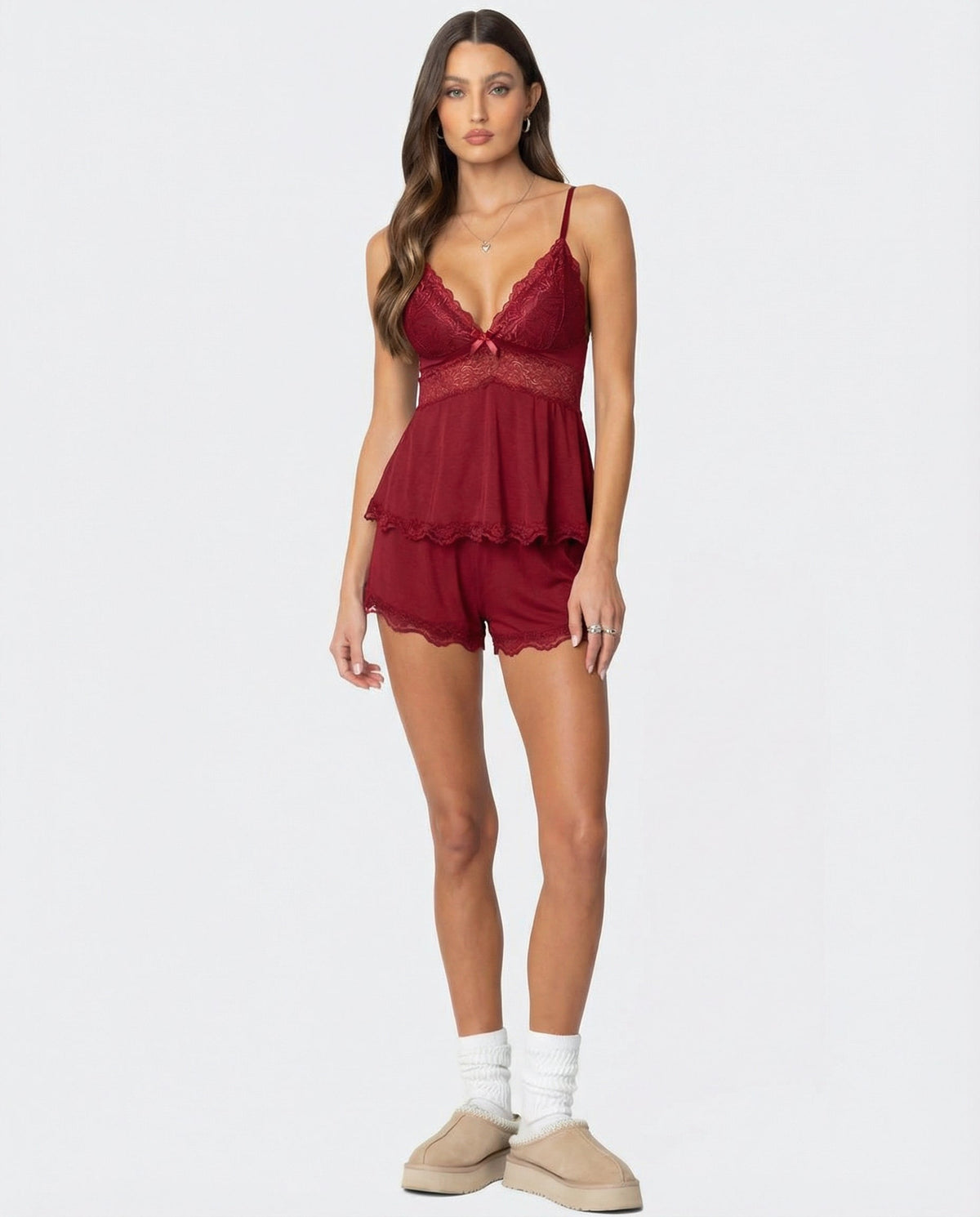 Barbla | Lace-Trim V-Neck Cami Shorts Set for Women