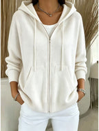 Elise | Ribbed Knit Zip-Front Hooded Cardigan for Women