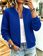 Eliane | Quilted Zip-Front Crew Neck Cardigan for Women