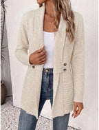 Gaia | Ribbed Knit Longline Cardigan with Button Tabs for Women
