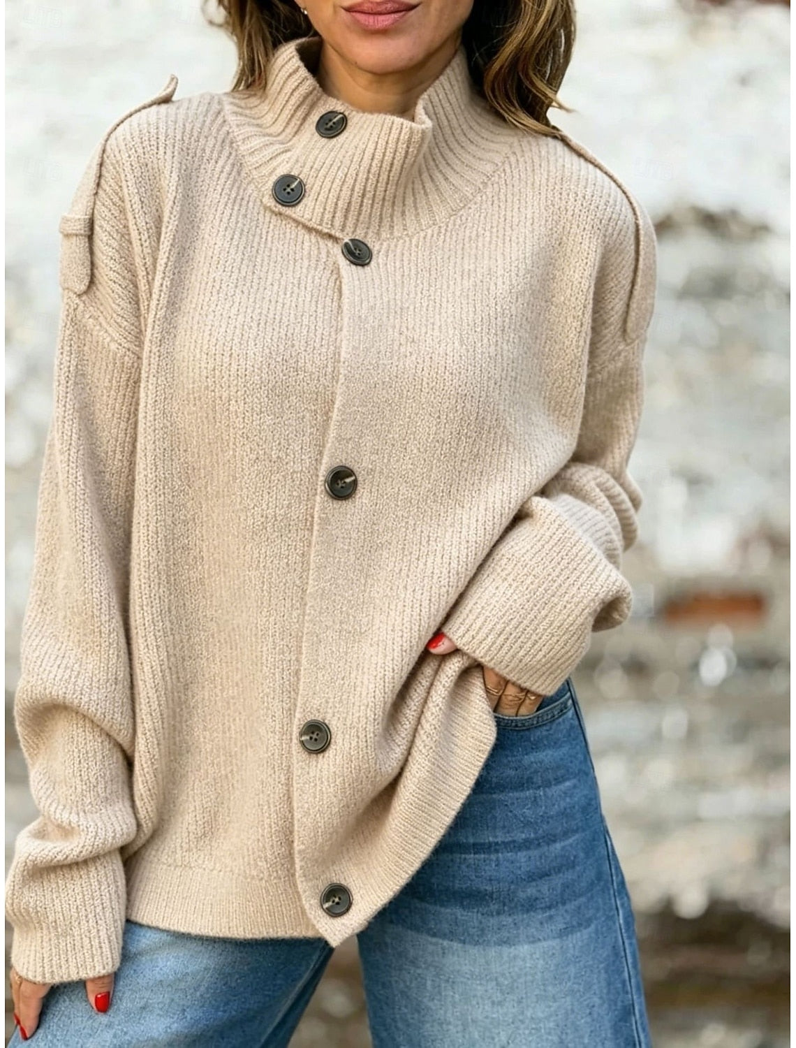 Johanna | Ribbed Stand Collar Button-Front Cardigan for Women