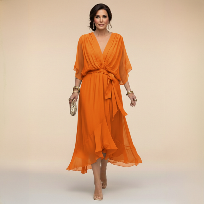 Margot | V-Neck Waist-Tie Maxi Dress for Women