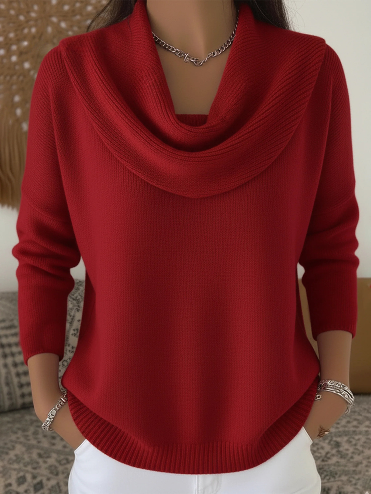 Nadine | Women's Waterfall-Neck Sweater Relaxed-Fit Knit