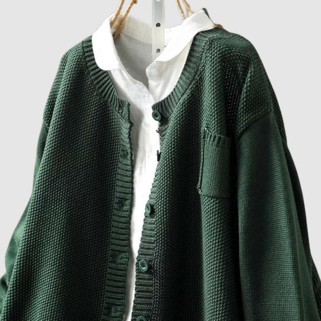Talma | V-Neck Button-Front Knit Cardigan with Chest Pocket