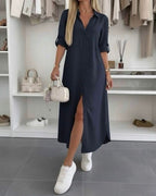 Malou | Button-Front Collared Shirt Dress with Rolled Sleeves