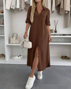 Malou | Button-Front Collared Shirt Dress with Rolled Sleeves