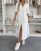 Malou | Button-Front Collared Shirt Dress with Rolled Sleeves