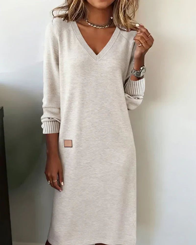 Maren | V-Neck Long Sleeve Midi Dress with Pockets for Women
