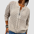 Lena | Cutout Knit Cardigan with Zip Front for Women
