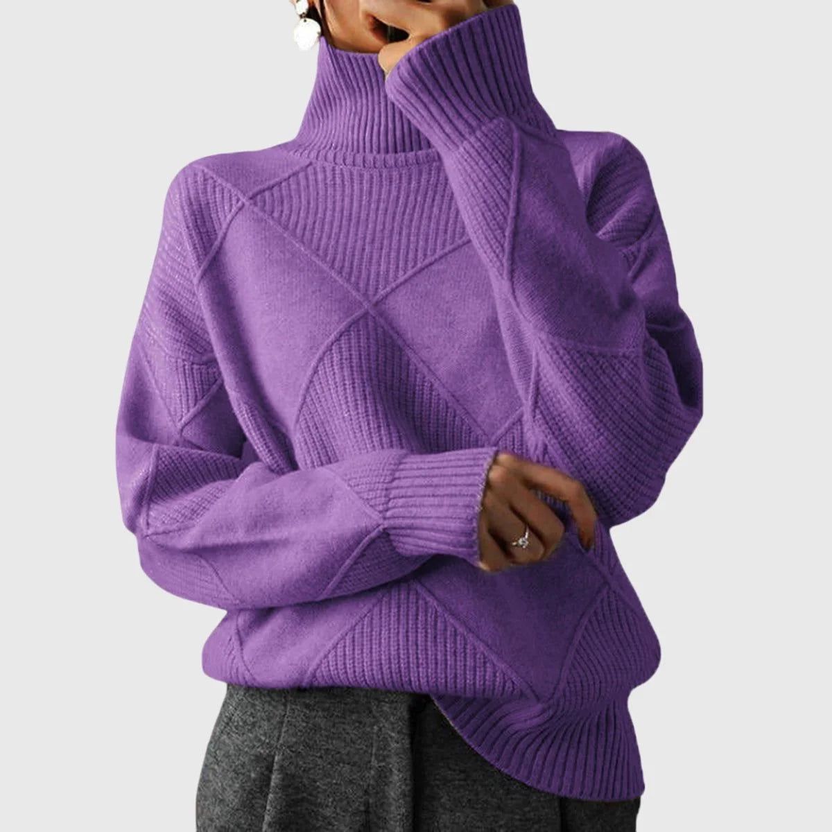 Sabrina | Women's Turtleneck Sweater Ribbed Geometric Knit